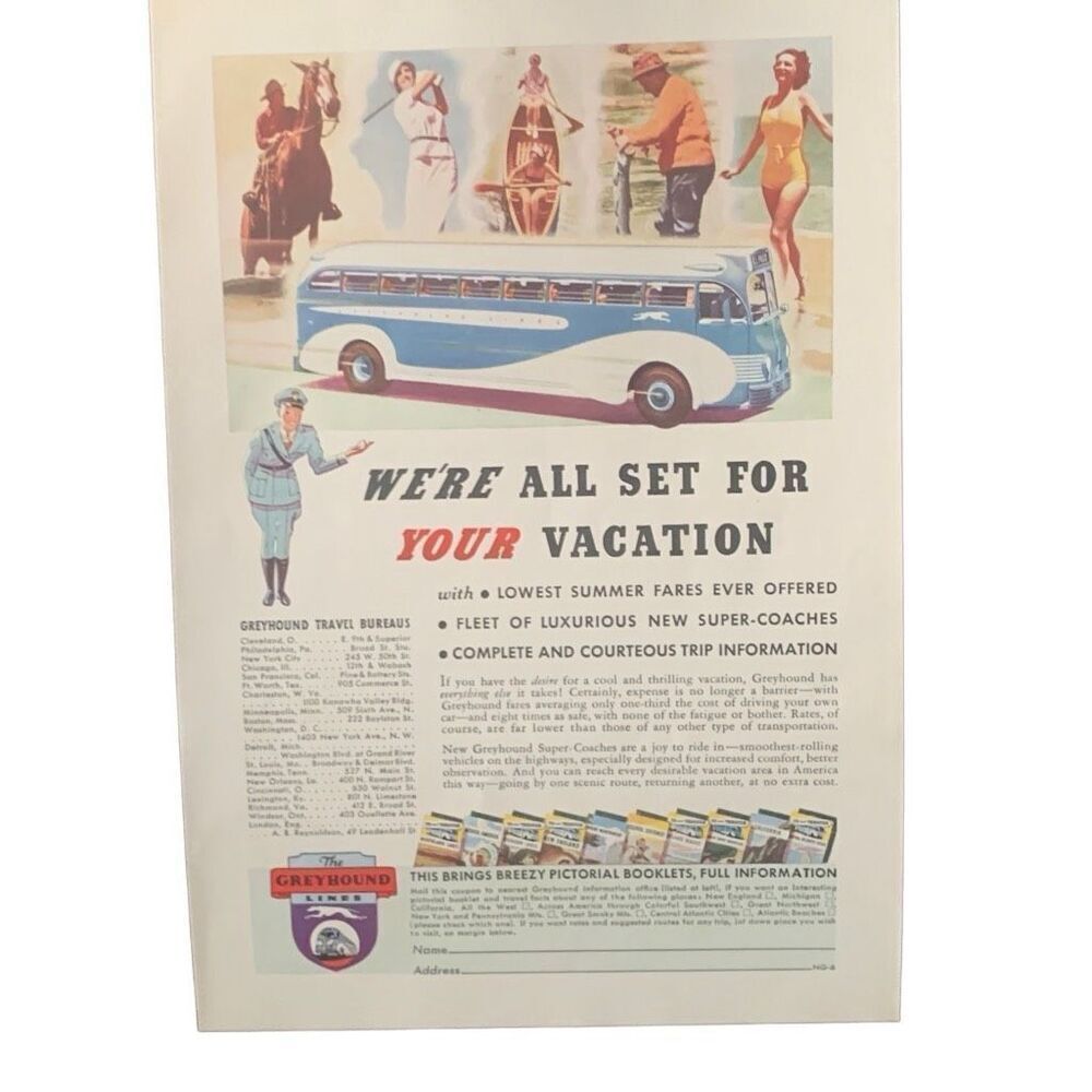Vintage 1937 Greyhound All Set For Vacation Ad Advertisement
